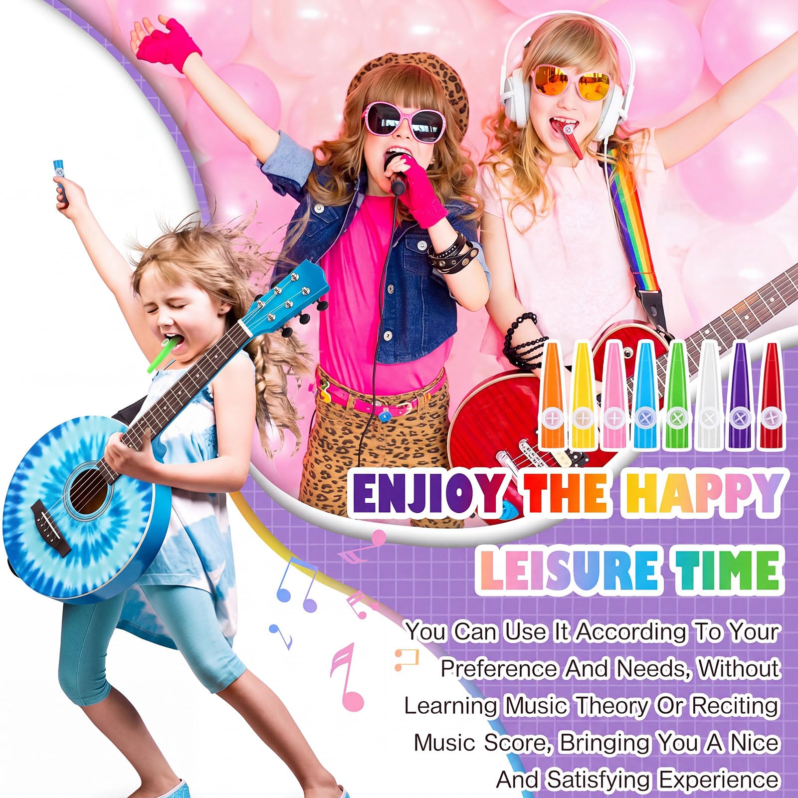 144 Stück Kazoo Musikinstrumente Party Kazoo mit Kazoo Flöte Membranen für Kinder Geschenk Preis Party Gastgeschenke Musikliebhaber 8 Farben