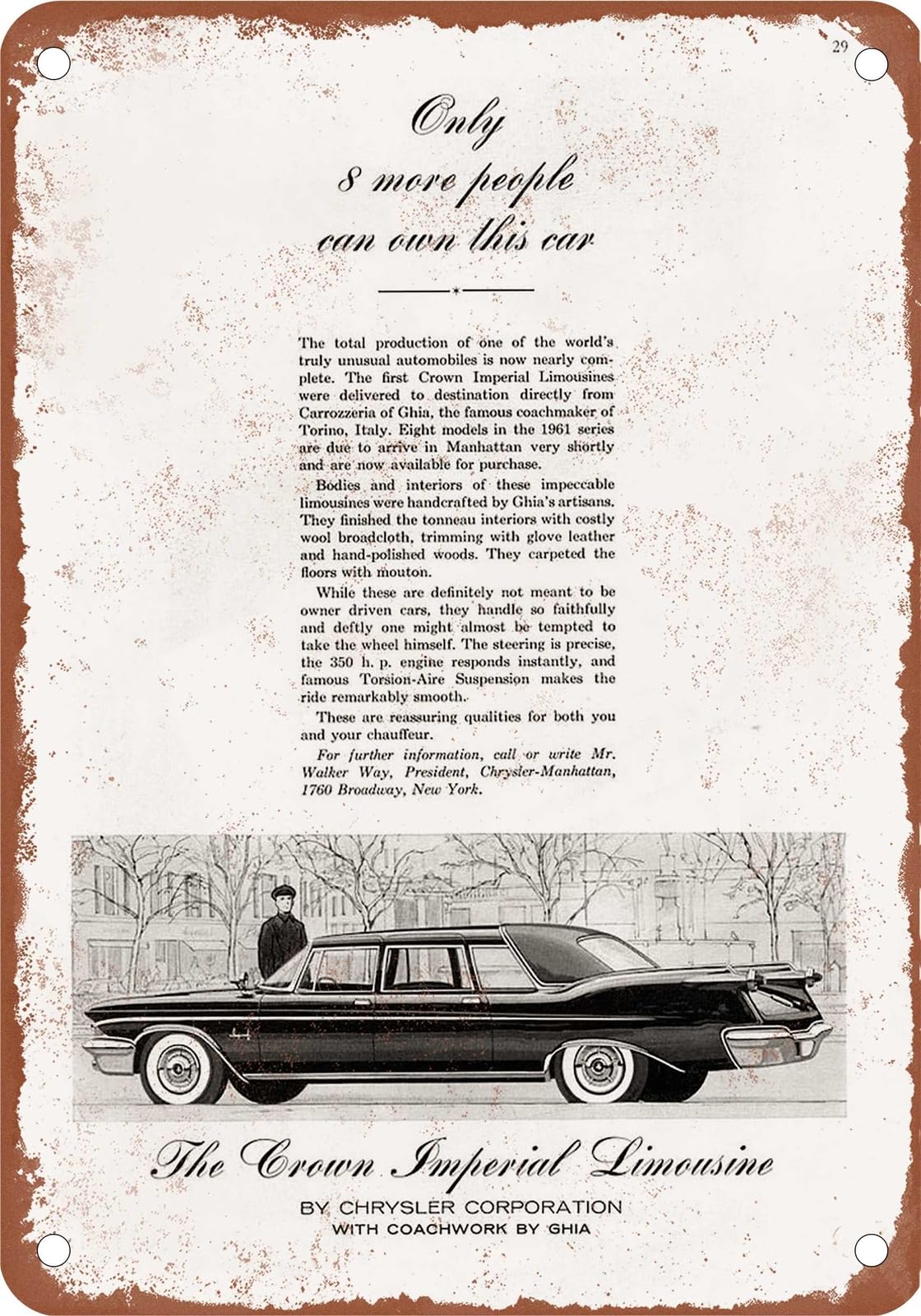 METAL SIGN - 1961 Imperial Vintage Ad 13 - Old Retro Rusty Look home decor