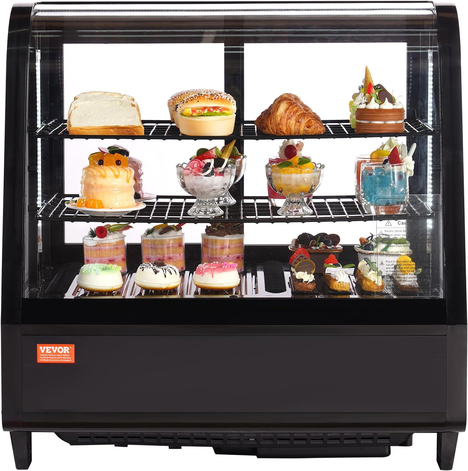 VEVOR Refrigerated Display Case, 3.5 Cu.Ft./100L, 2-Tier, Countertop Pastry Display Case Commercial Display Refrigerator with LED Lighting, TURBO Cooling, Frost-Free Air-Cooling, Rear Sliding Door