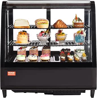 VEVOR Refrigerated Display Case, 3.5 Cu.Ft./100L, 2-Tier Countertop Pastry Display Refrigerator with LED Lighting and Turbo Cooling