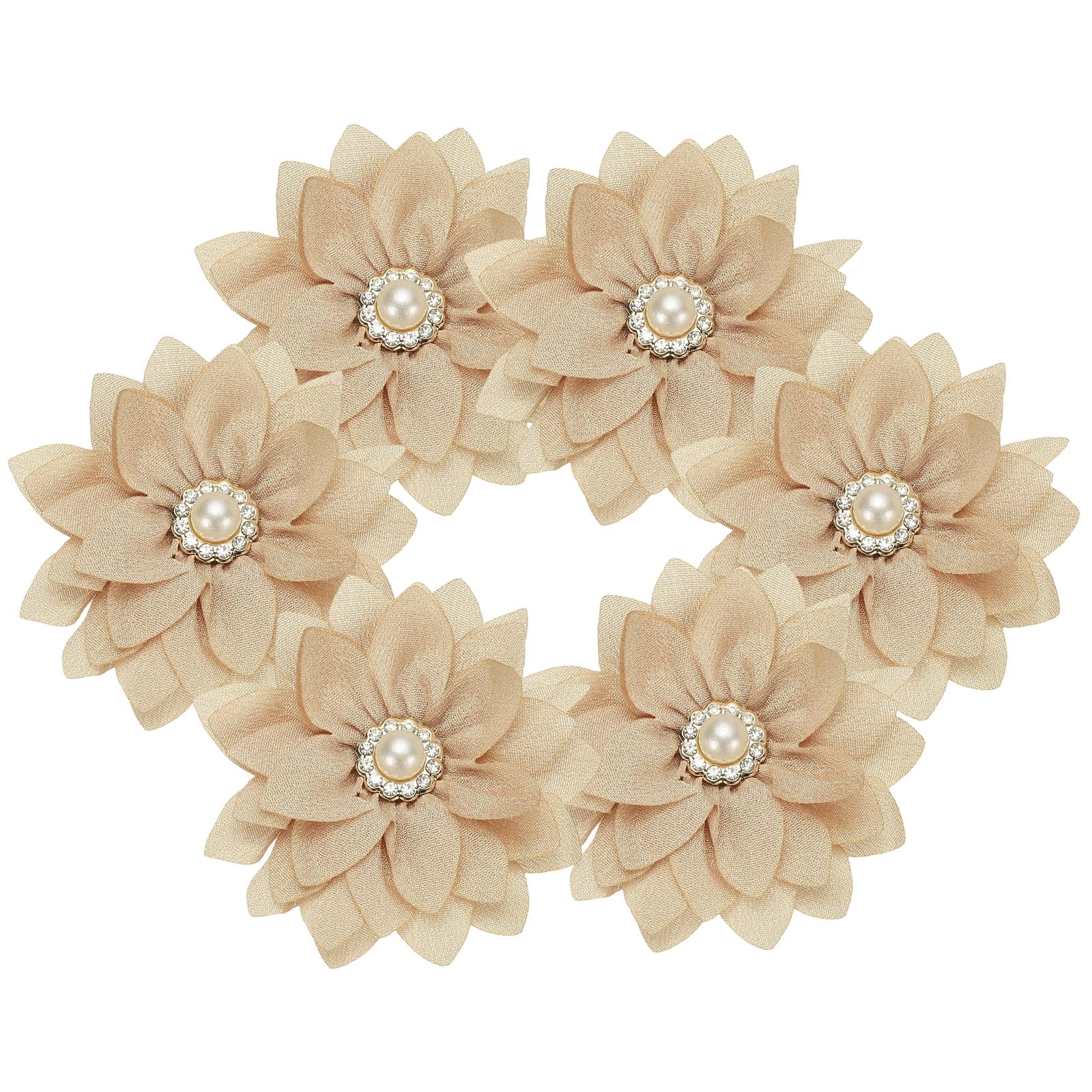 6 Fleurs en mousseline beige de 6 cm pour embellir vos créations couture et coiffures
