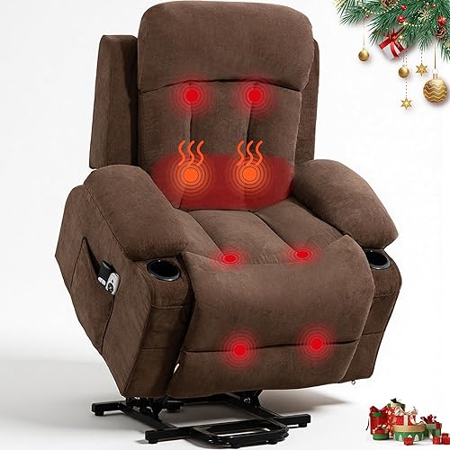 Power Lift Recliner Chair for Elderly, Oversized Electric Single Sofa with 8 Vibration Massage and Heat, Cup Holder and USB Charge Port for Living Room Bedroom, Brown