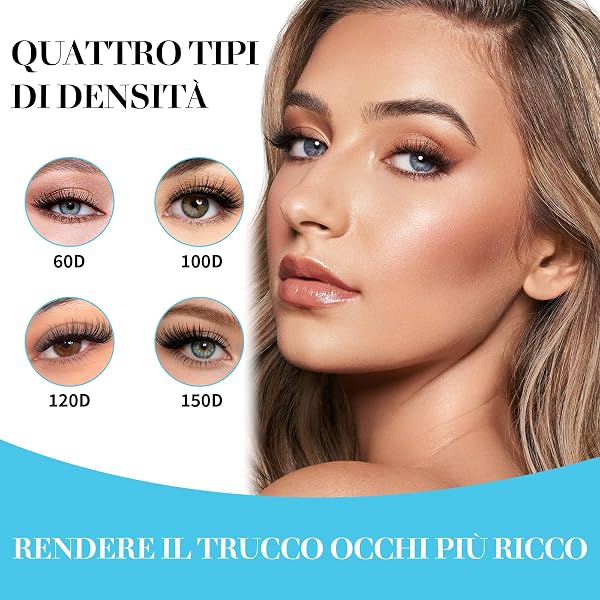 VEGCOO 560 Pezzi Ciglia Finte Extension Ciglia, 60-100-120-150D Curl Ciglia Finte Ciuffetti, 10-16mm Kit di Extension per Ciglia, DIY Eyelash Extension per Ragazze e Donne Principianti - 4