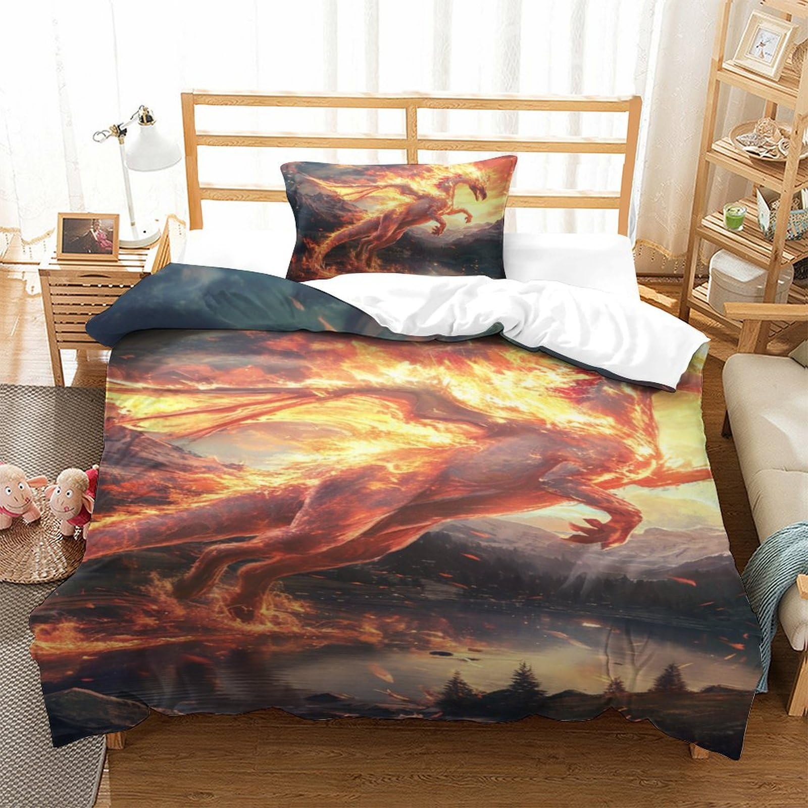 Ensemble de literie ptérosaure de feu housse de couette 135x200cm 3 pièces