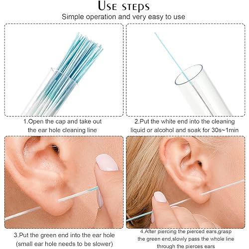 Miniatura 4 de Maitys 360 piezas de limpiador de perforaciones de orejas con hilo dental, desechable, línea de cuidado post-perforación, herramienta de limpieza