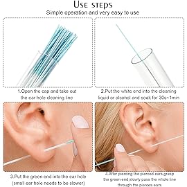 Maitys 360 Pieces Ear Hole Floss Piercing Cleaner Floss Disposable Piercing Aftercare Cleaning Line Ear Hole Care Cleaning Tool for Women Men(Blue, Rose Red, Purple)