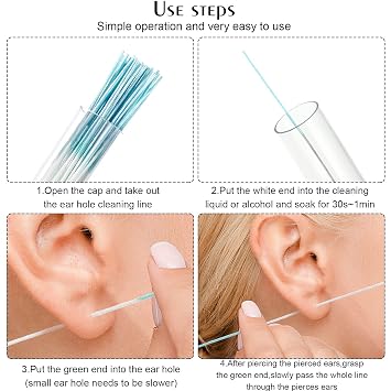 Maitys 360 Pieces Ear Hole Floss Piercing Cleaner Floss Disposable Piercing Aftercare Cleaning Line Ear Hole Care Cleaning Tool for Women Men(Blue, Rose Red, Purple)