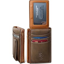 KEMISANT Men Wallet, Slim Leather Wallet Money Clip Magnetic Closure ID Windows 14Cards RFID Blocking