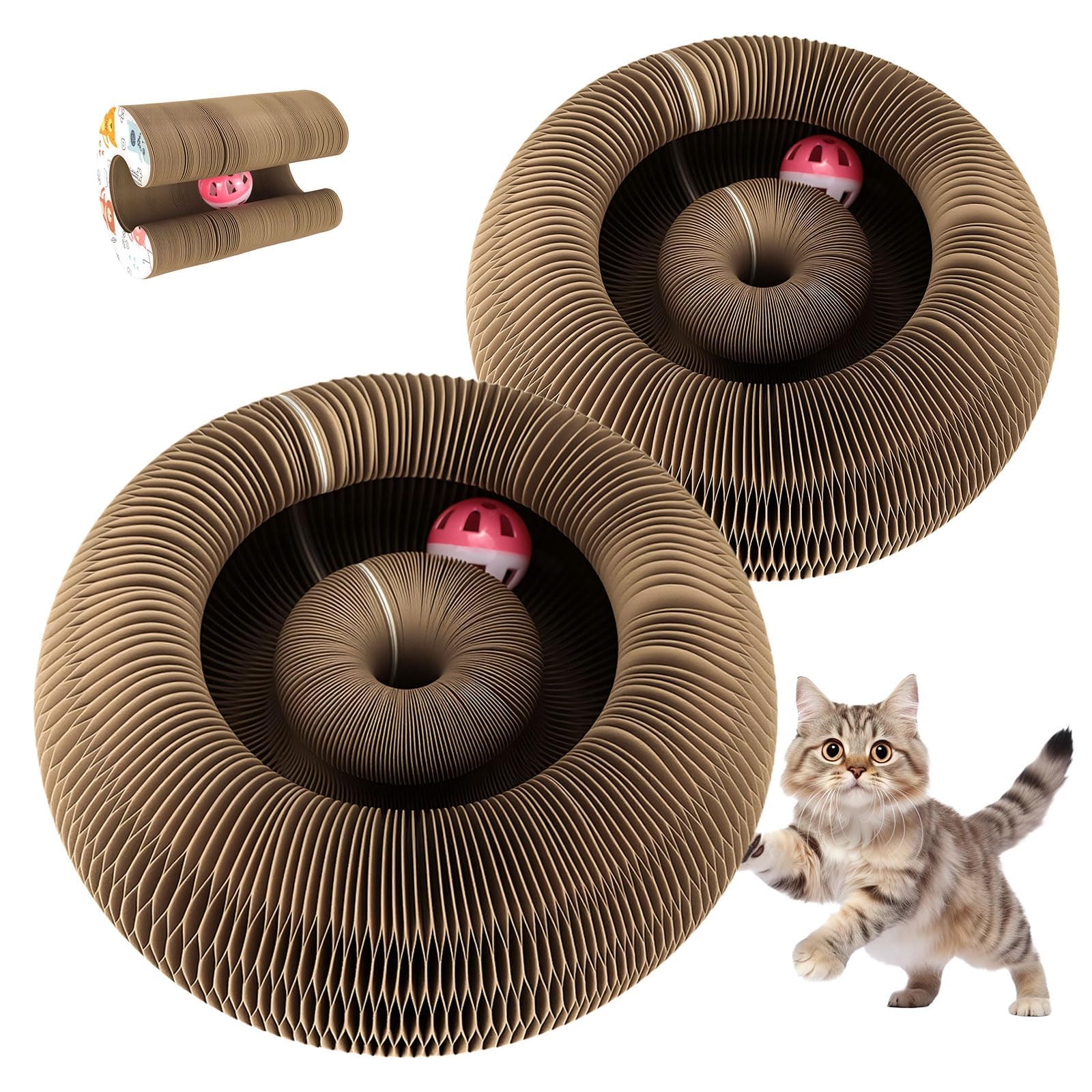 Cat Toys & Cat Scratching Board, Reversible Magic Organ Infinity Cardboard, Kitten Scratcher Pads for Outdor Indoor 2-Pack