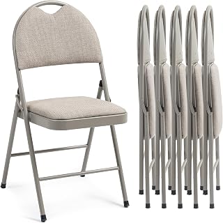 HOMEFUN Folding Chairs with Cushion Padded Foldable Chair 6 Pack Portable and Assembled Fold Dining Seat for Guests Kitchen Office Wedding Party Khaki