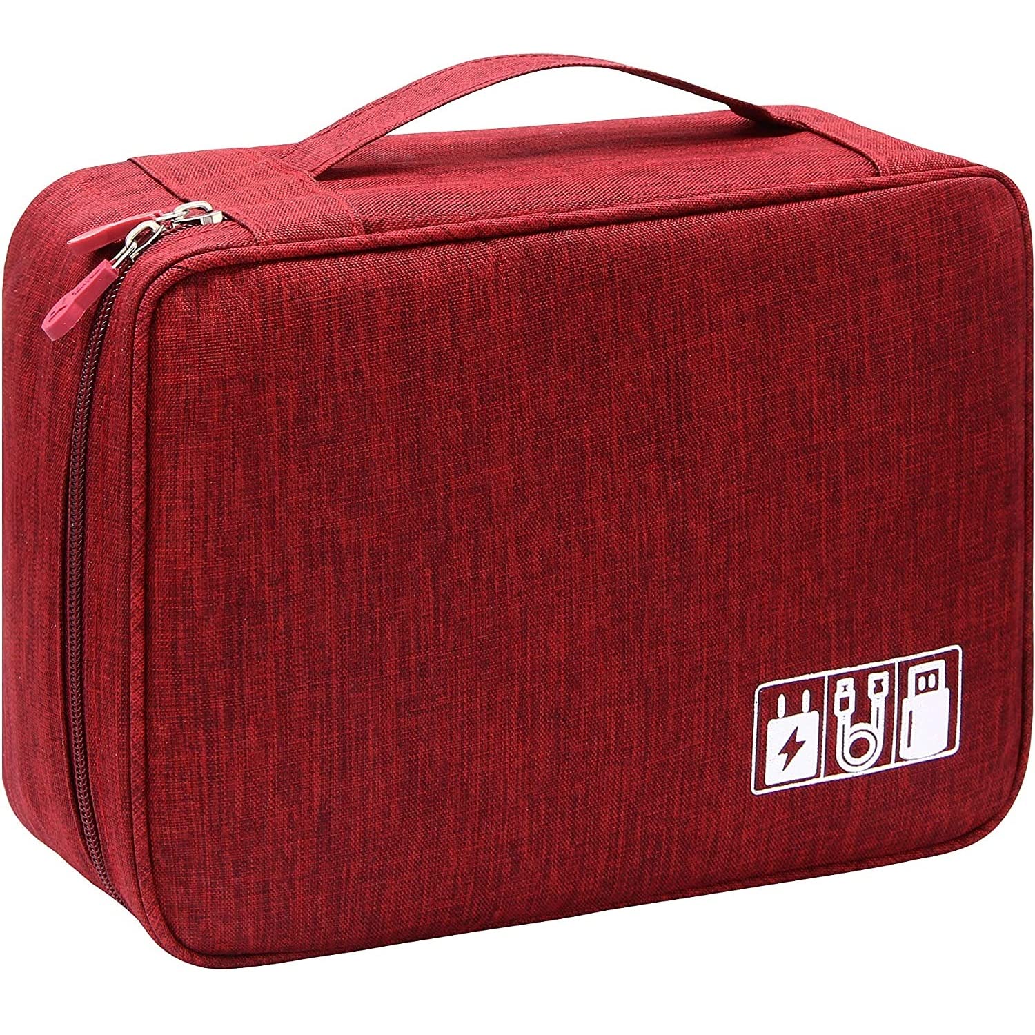 TOURTIER Electronics Accessories Organizer Bag, Universal Travel Digital Accessories Storage Bag for Charger, Cables, Earphone, Power Bank, iPhone, Cord, Customize Inside with Dividers (RED)
