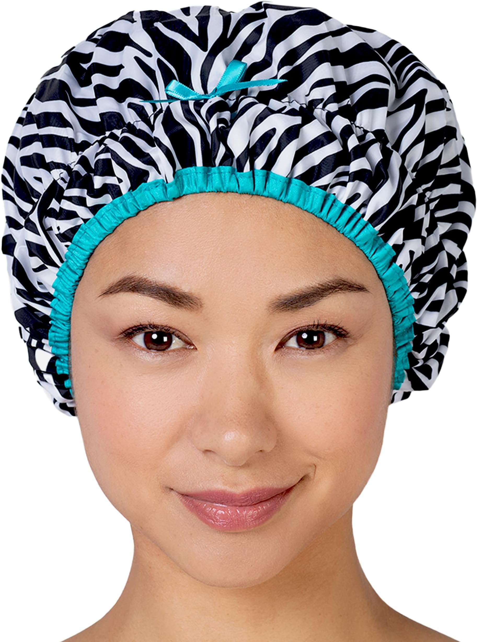 Reusable Shower & Bath Cap & Lined, Oversized Waterproof Shower Caps Large Designed for all Hair Lengths with PEVA Lining & Elastic Band Stretch Hem Hair Hat - Fashionista Sassy Stripes