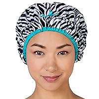 Vista 1 de Gorro de ducha y baño reutilizable y con forro, gorro de ducha impermeable de gran tamaño diseñado para todas las longitudes de cabello con forro