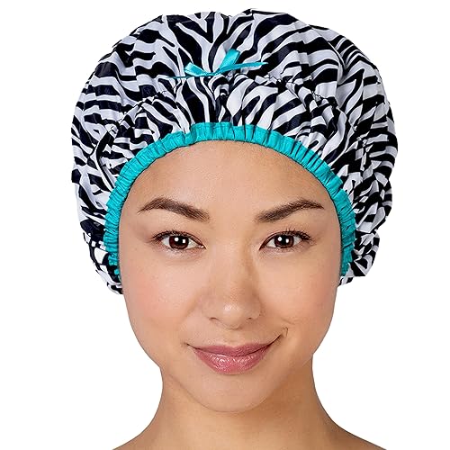Gorro de ducha y baño reutilizable y con forro, gorro de ducha impermeable de gran tamaño diseñado para todas las longitudes de cabello con forro de