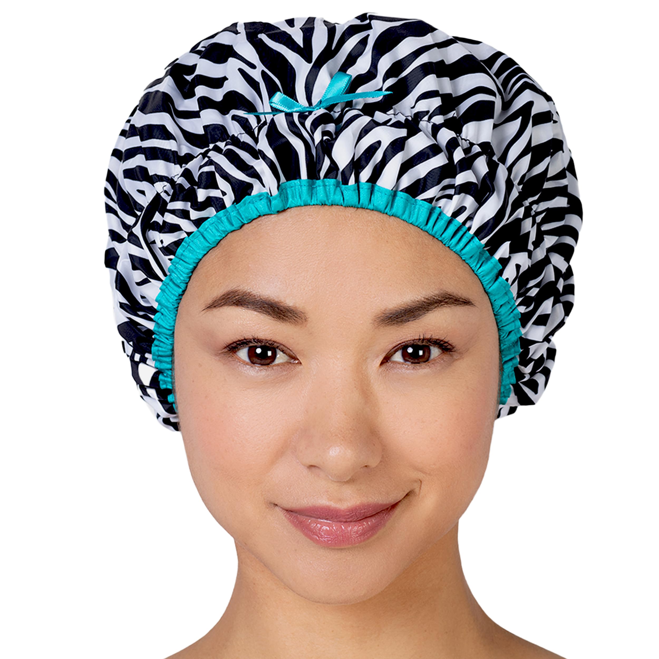 Reusable Shower & Bath Cap & Lined, Oversized Waterproof Shower Caps Large Designed for all Hair Lengths with PEVA Lining & Elastic Band Stretch Hem