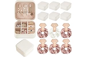 6 Pcs Bridesmaid Travel Jewelry Boxes with Satin Hair Scrunchies