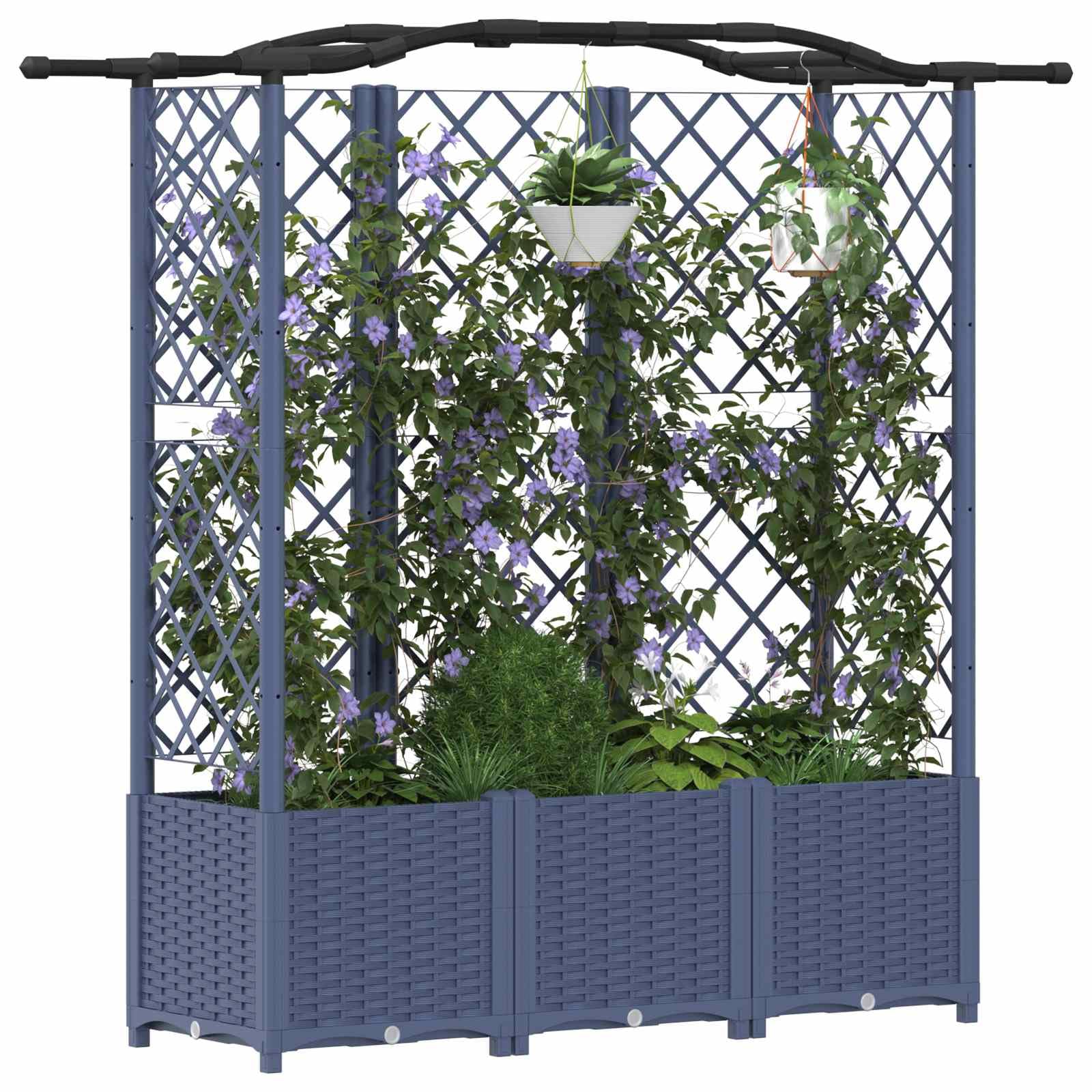 Lit de jardin surélevé gris avec treillis et toit 163x40x141 cm en polypropylène