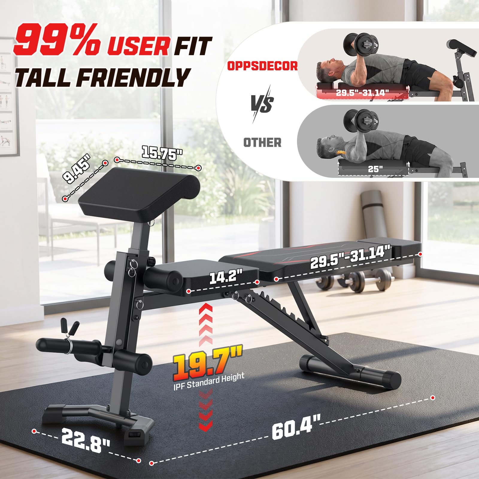 Adjustable Weight Bench with Leg Extension and Preacher Curl Pad | Foldable Workout Bench, 10 Positions Incline Decline Flat Full Body Home Gym Strength Training, 800 lbs Capacity Bench Press