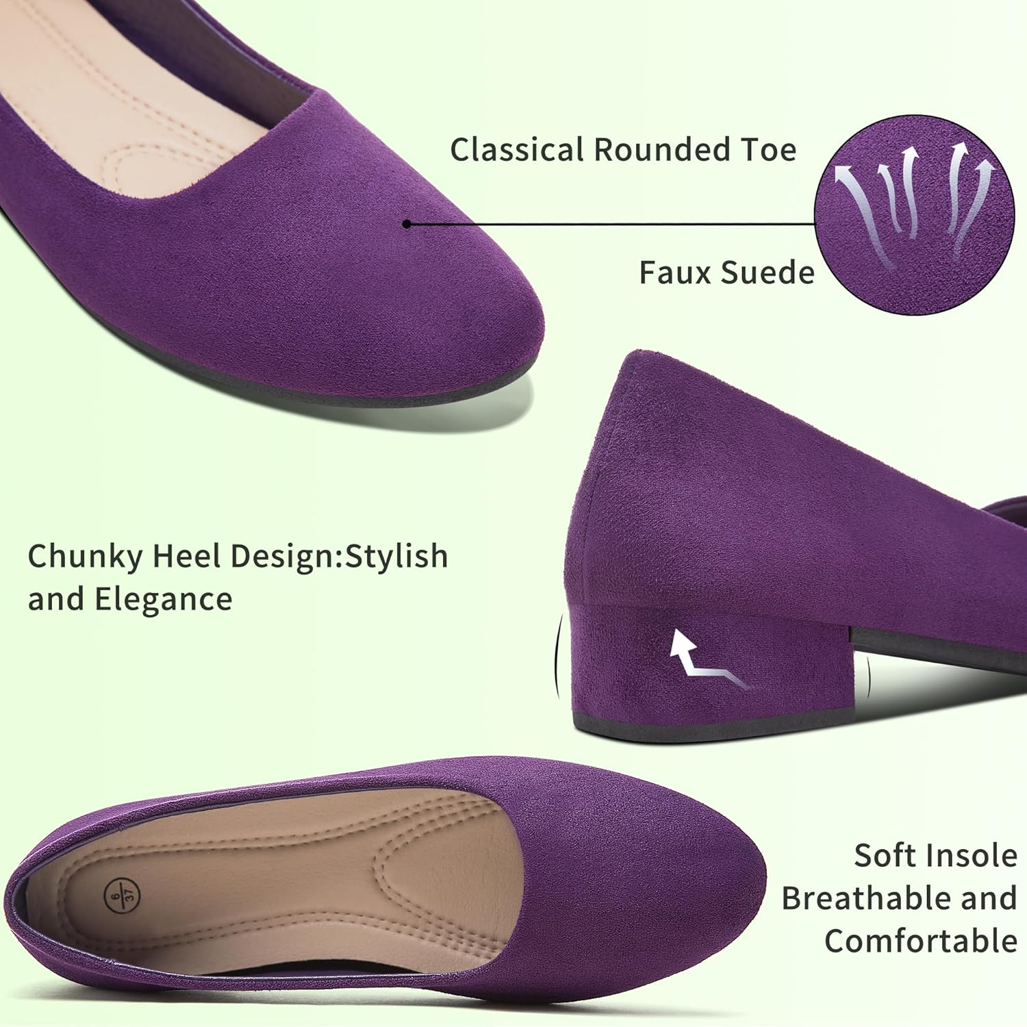 AISFAES Women Pumps Low Chunky Rounded Toe Heels Healed Dress Pumps Elegant Wedges Working Shoes - Image 5