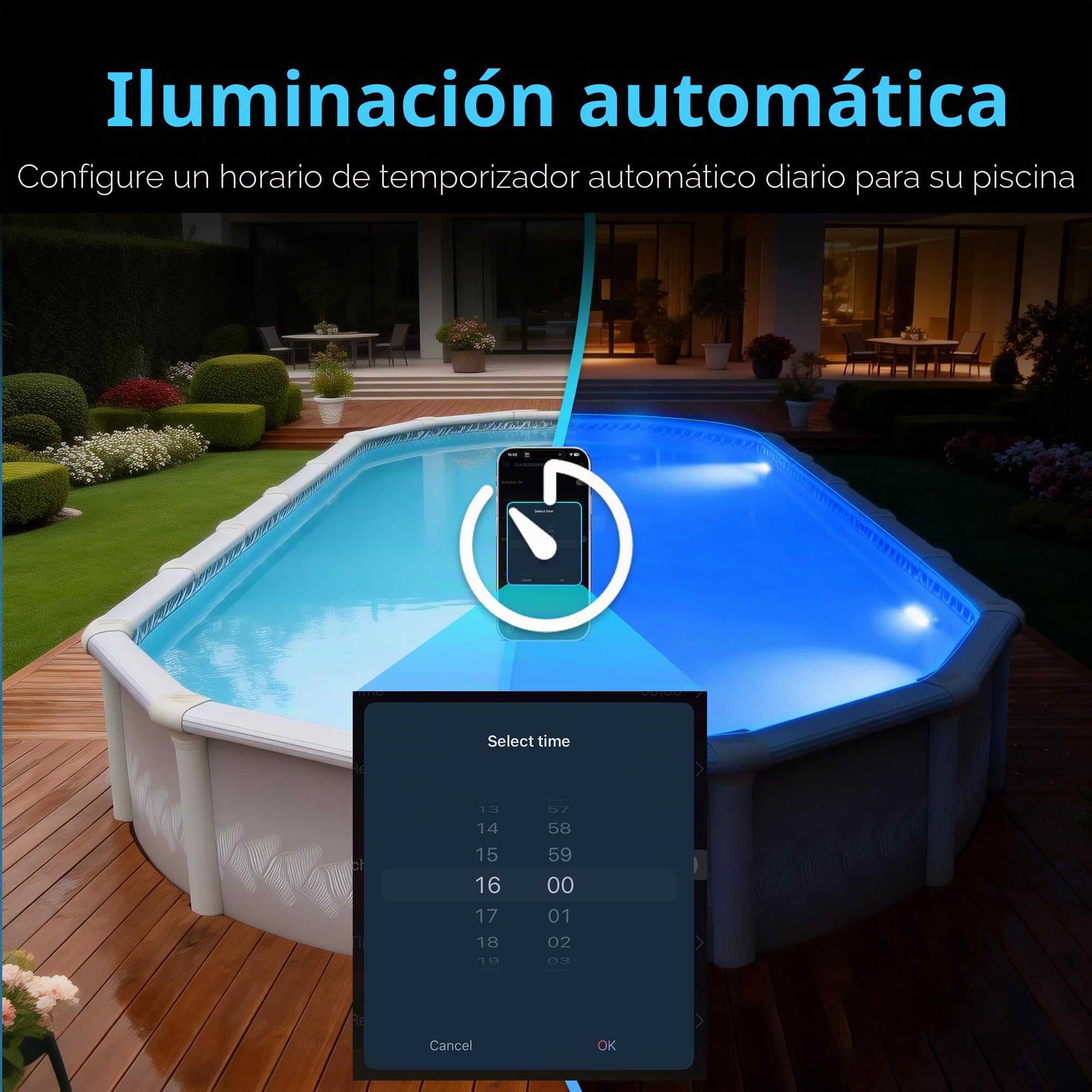 25W Foco LED Piscina con Rosca 2", RGB Lámpara Piscina para Piscinas Elevada Acero, Control APP y Timer, 12V AC Proyector Relleno de Resina Impermeable IP68 Luz Sumergible con Cable 9,5m