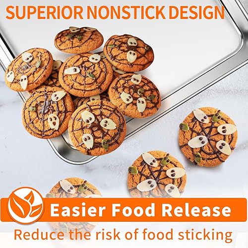 Miniatura 6 de Fire More Juego de 3 bandejas para hornear, bandejas de acero inoxidable para hornear, 91216 pulgadas, juego de sartenes para hornear resistentes y