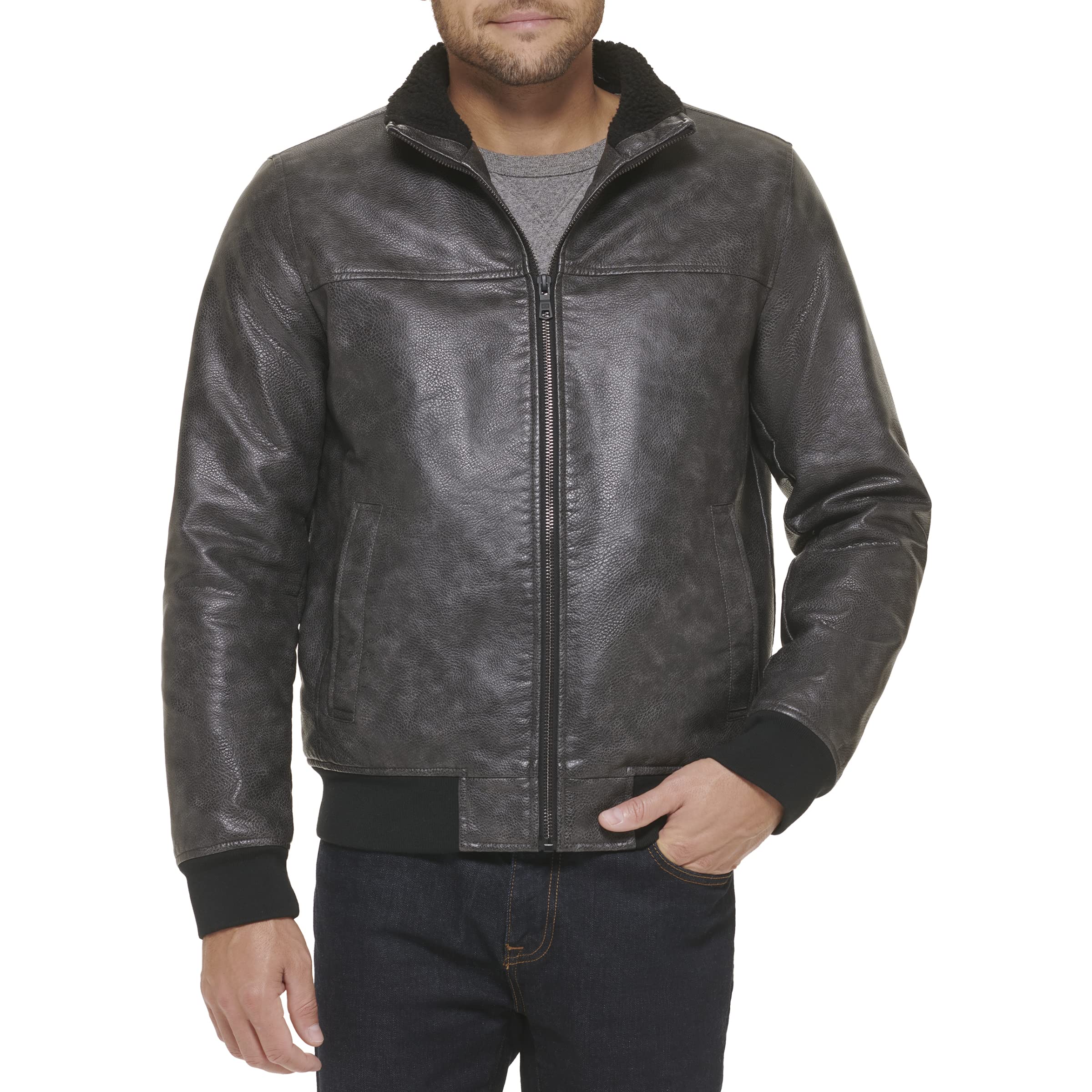 Tommy Hilfiger Adaptive Men's Tommy Hilfiger Men's Smooth Lamb Touch Faux Leather Unfilled Bomber