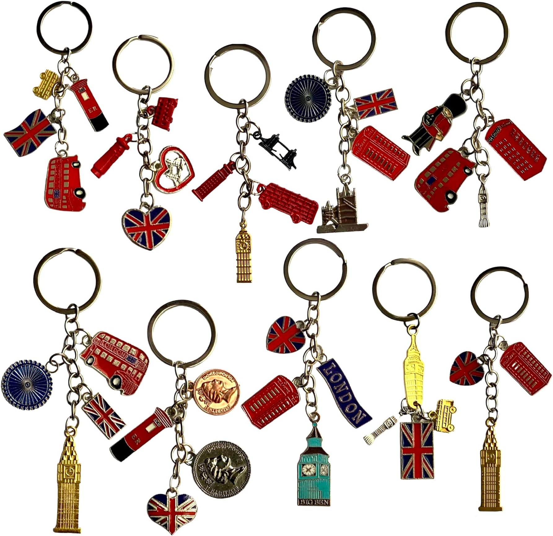 Souvenirs 10 London Charm Keychains British Keyrings Union Jack Key Rings England Famous Icons Key Chains Great Britain Landmarks Metal keyrings, Mix, Mix