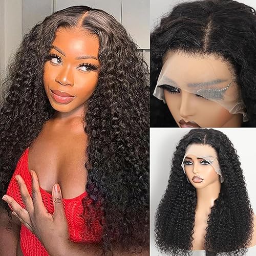24inch Curly Lace Front Wig Human Hair 13x4 HD Lace Front Wig Human Hair 200% Density Brazilian Virgin Human Hair Wigs for Black Women Pre Plucked with Baby Hair Curly Lace Front Wig Human Hair