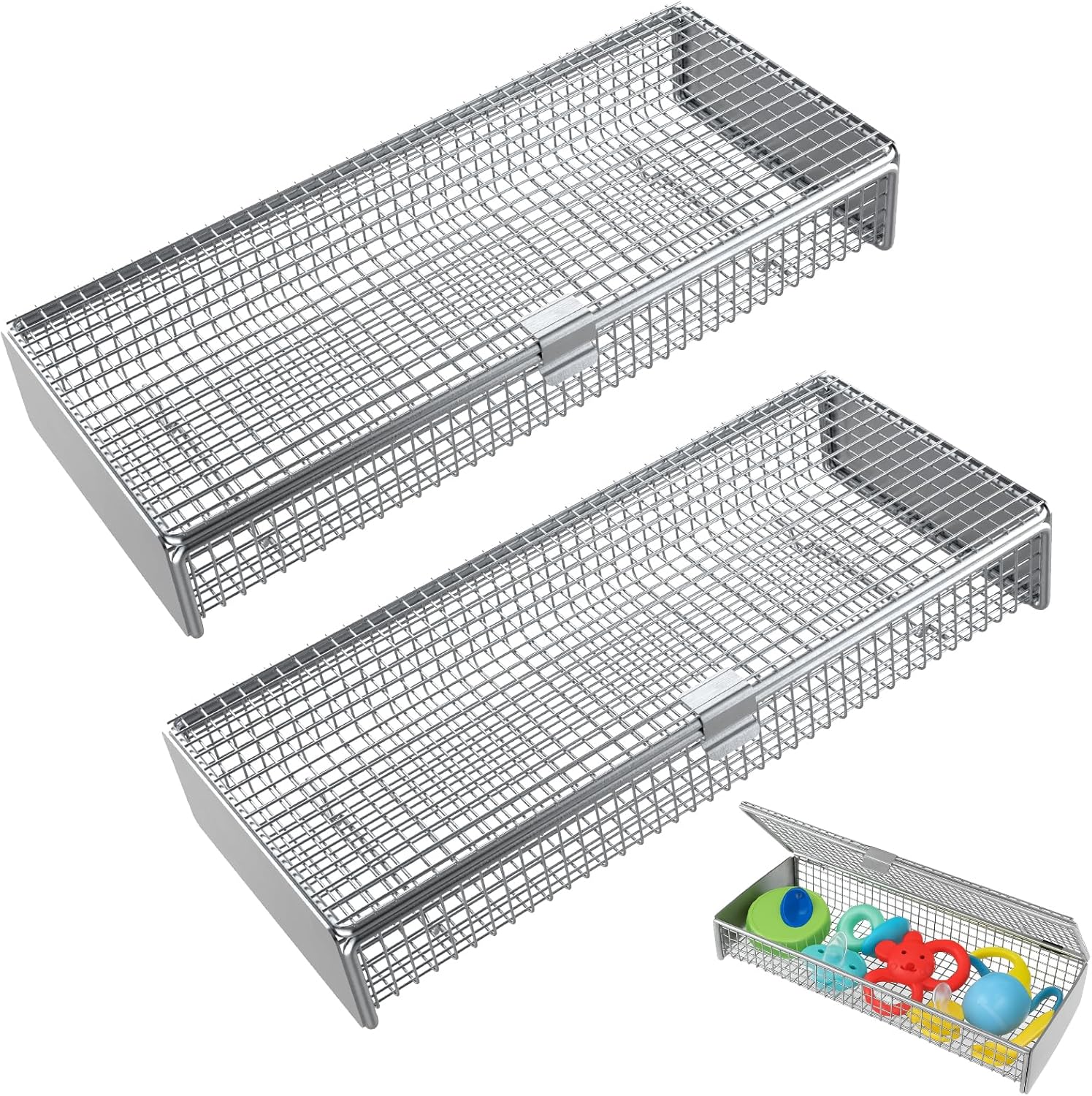Dishwasher Basket for Small Items, 304 Stainless Steel Dishwasher Basket, Bottle Parts, Scoops, Forks, Chopsticks Cleaning (2 PCS)