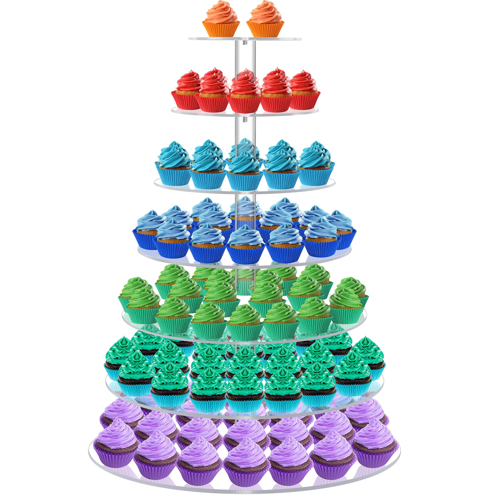 Large 7 Tier Cupcake Stand for 100 Cupcakes, Clear Round Cupcake Stands, Acrylic Wedding Cupcake Tower Stand, Cupcake Display Stand for Dessert Table, Cupcake Tier Stands for Birthday Party