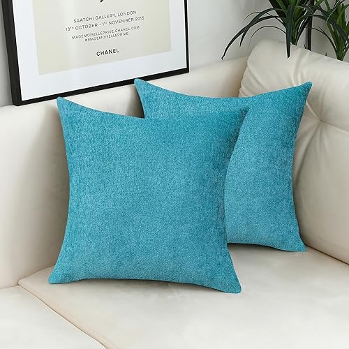 Miniatura 3 de Jeneoo Fundas de almohada decorativas de felpilla sólida, cuadradas, color azul turquesa, fundas para sofá (juego de 2, 18 x 18 pulgadas)