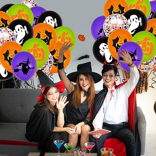 Miniatura 5 de 62 globos de fiesta de Halloween, globos de confeti negro, naranja, morado, verde, de 12 pulgadas, para niños, Halloween, cumpleaños, despedida de