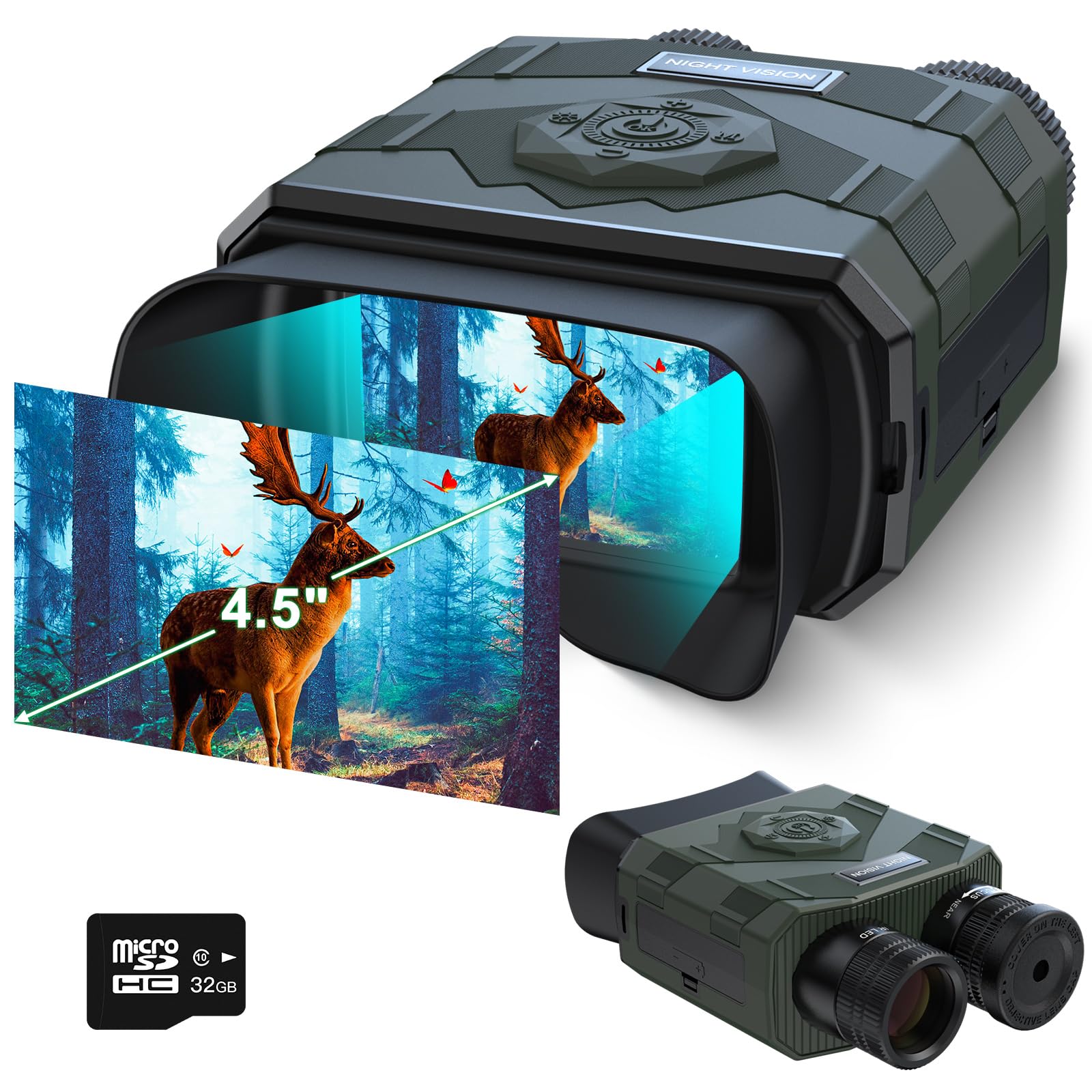 Binoculares Visión Nocturna, 1080P Prismáticos de Infrarroja Digital Visor Nocturna Rango de 500M con LCD 3.5",Recargable y Zoom Digital 8X, Adecuado para la Caza, con 32GB