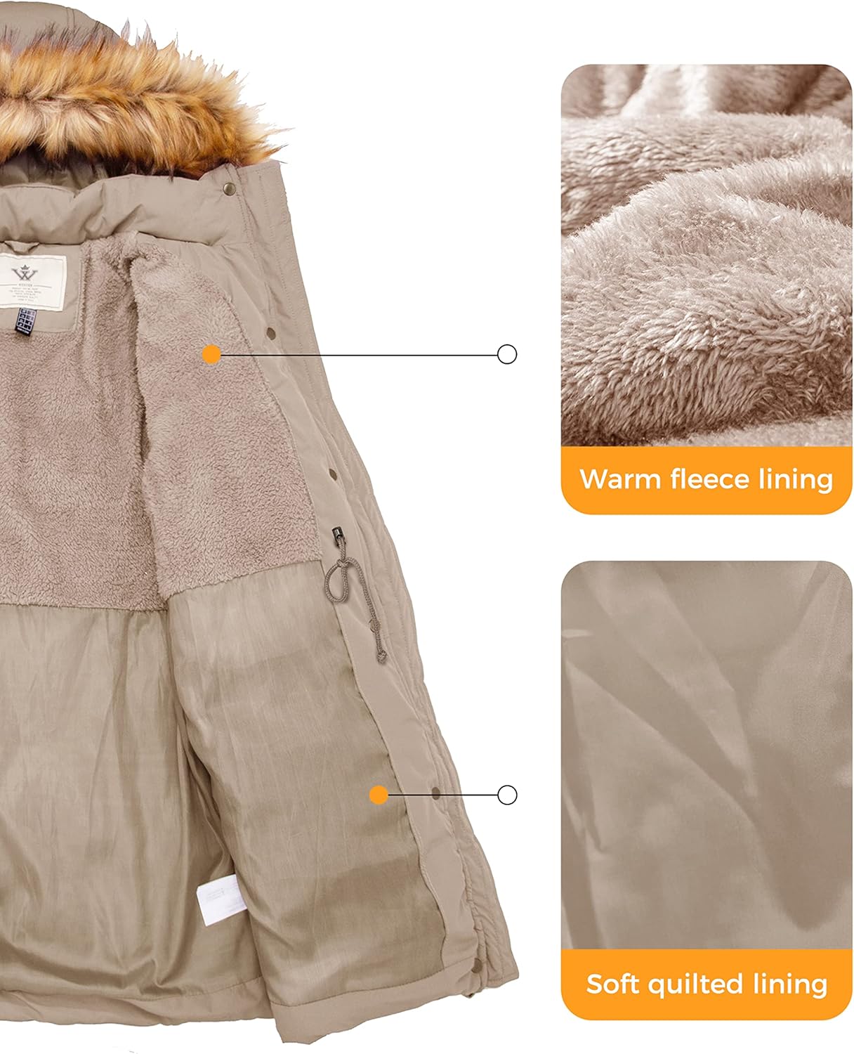 WenVen Women's Winter Waterproof Thickened Puffer Jacket with Fur Hood Camel Small
