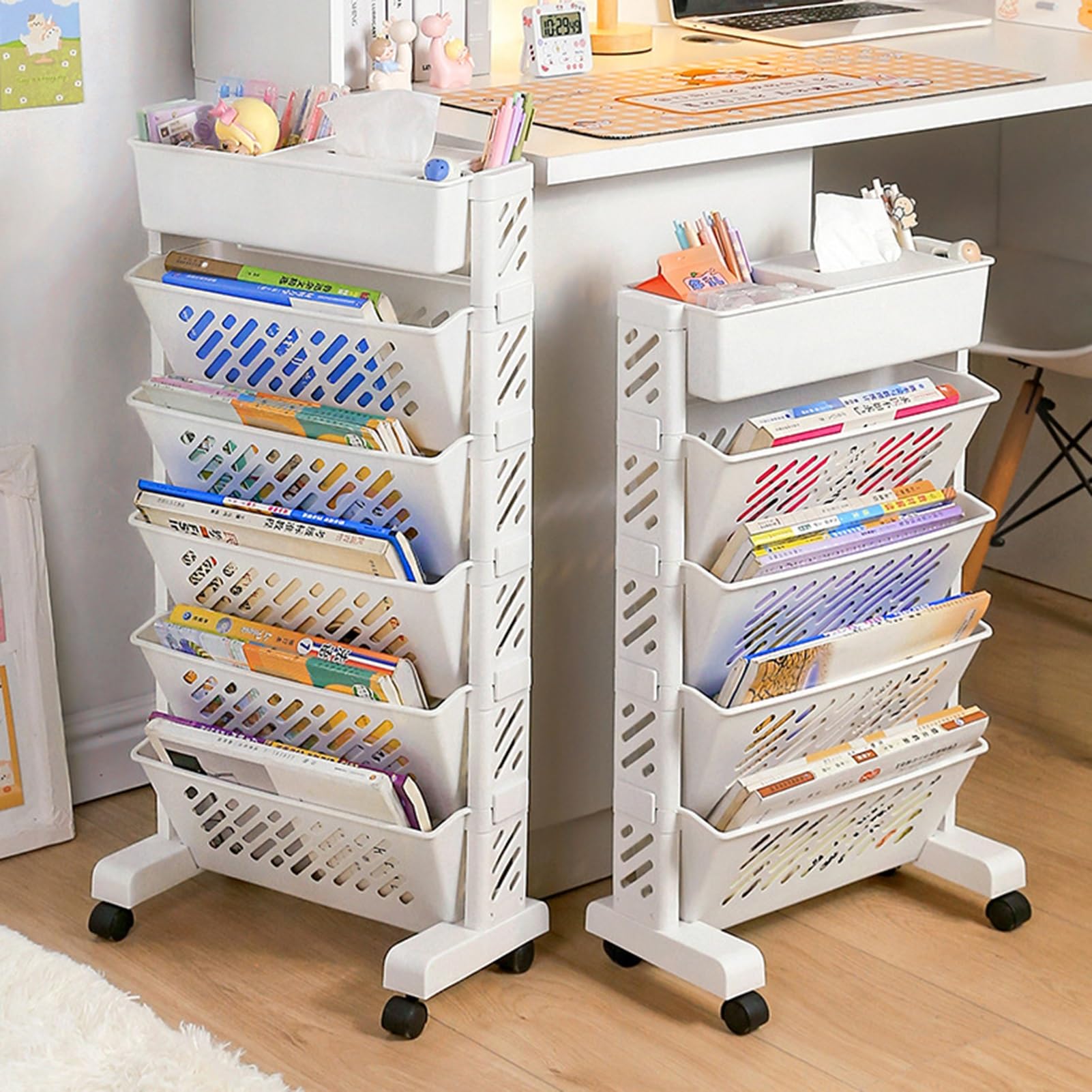 Scaffale Porta-Verdure Mobile a 5/6 Ripiani con Ruote, Girevole e Rimovibile, in plastica per spazi ristretti (39x19x64,5 cm)