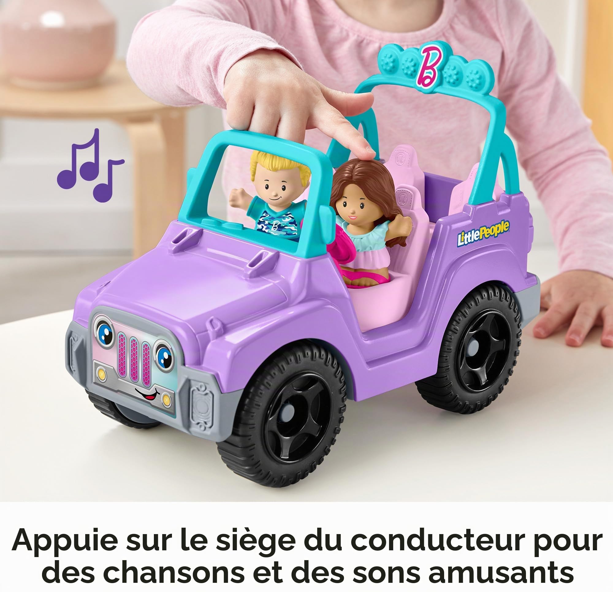 Little People Fisher-Price Barbie Voiture Jouet Beach Cruiser avec Sons de Musique et 2 Figurines pour Jeu de rôle à partir de 18 Mois