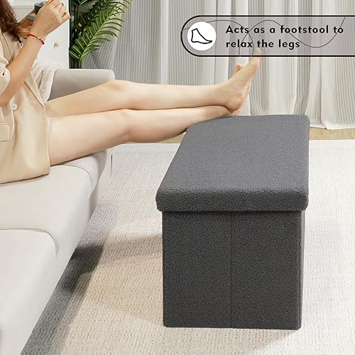 Miniatura 115 de PINPLUS Otomanas otomanas de almacenamiento con forma cuadrada con reposapiés de almacenamiento para sala de estar, asiento otomano Boucle para