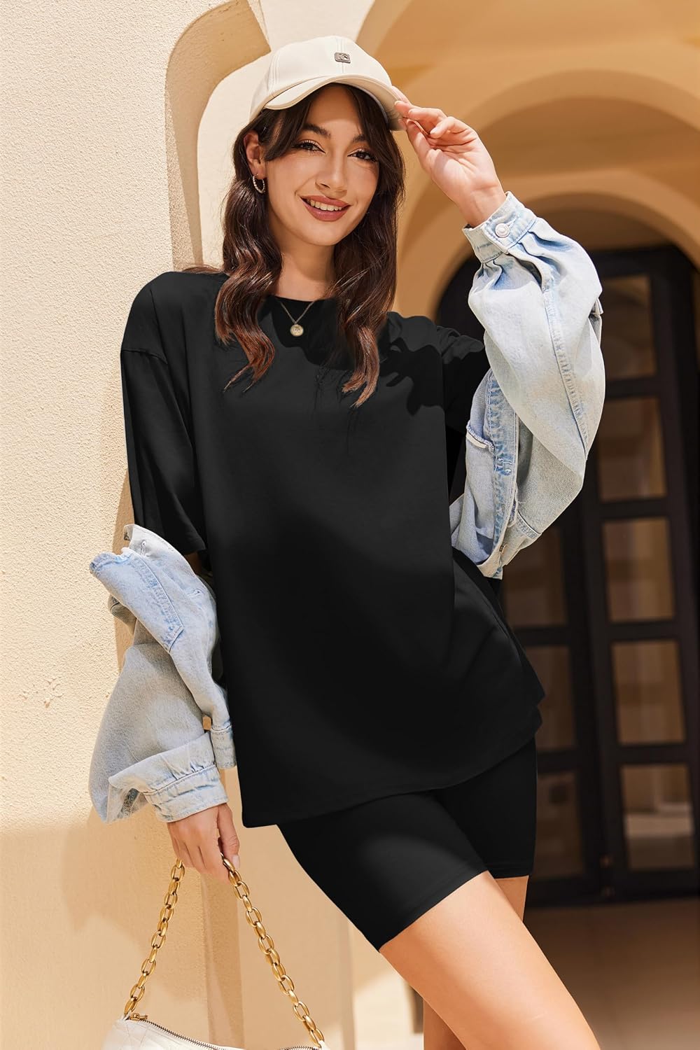 Ekouaer Women Cotton Lounge Sets Summer Outfits T-Shirt Top and Biker Short Set 2 Piece Matching Tracksuit S-XXL image 4