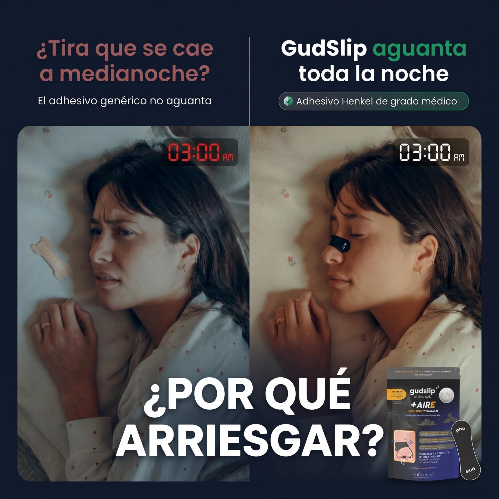 GudSlip® Tiras Nasales para Dormir Antirronquidos (30+6) - Respira Mejor, Reduce Ronquidos y Mejora tu Sueño - Ultra Cómodas, Hipoalergénicas y de Alta Adherencia