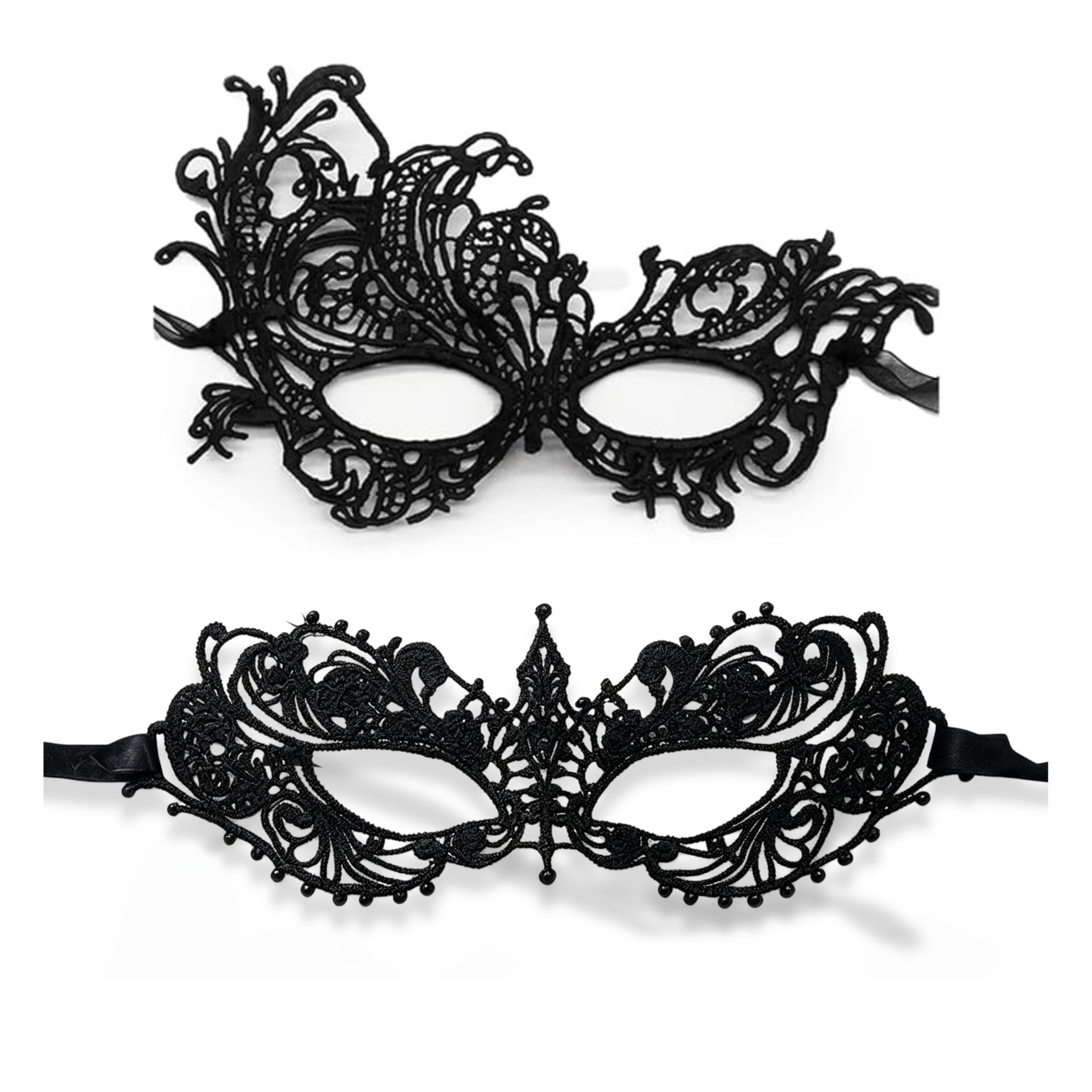 Solihigh Black Lace Masquerade Mask, Sexy Eye Mask for Lady Girl, Perfect Halloween Masquerade Party Supplies (Black1+Black2)