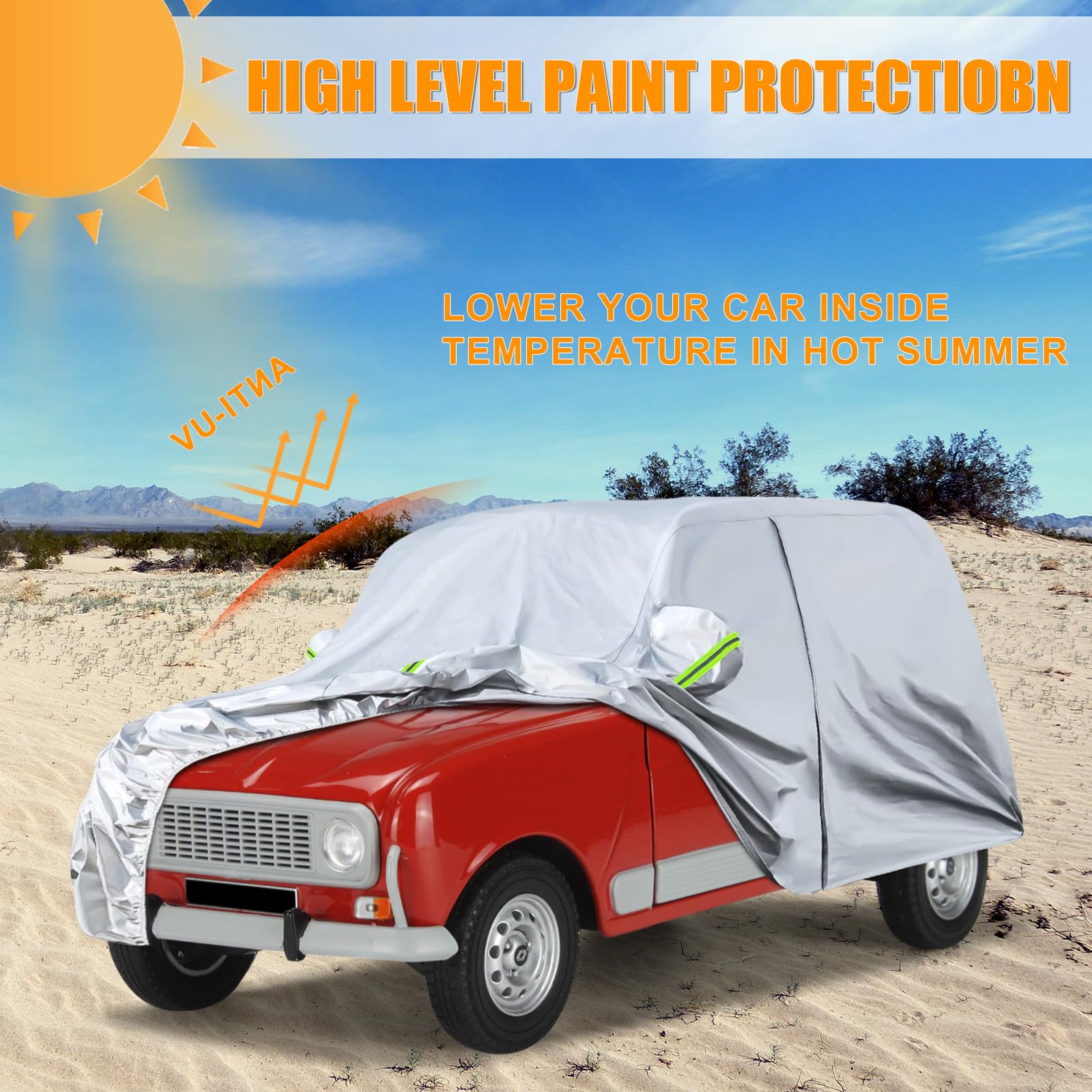 Cubierta de Coche Impermeable Reemplazo para Renault 4/4L/R4 1961-1992, Lona del Automóvil Garaje del Completo, Resistente al Agua, Rayas Reflectantes, Plata