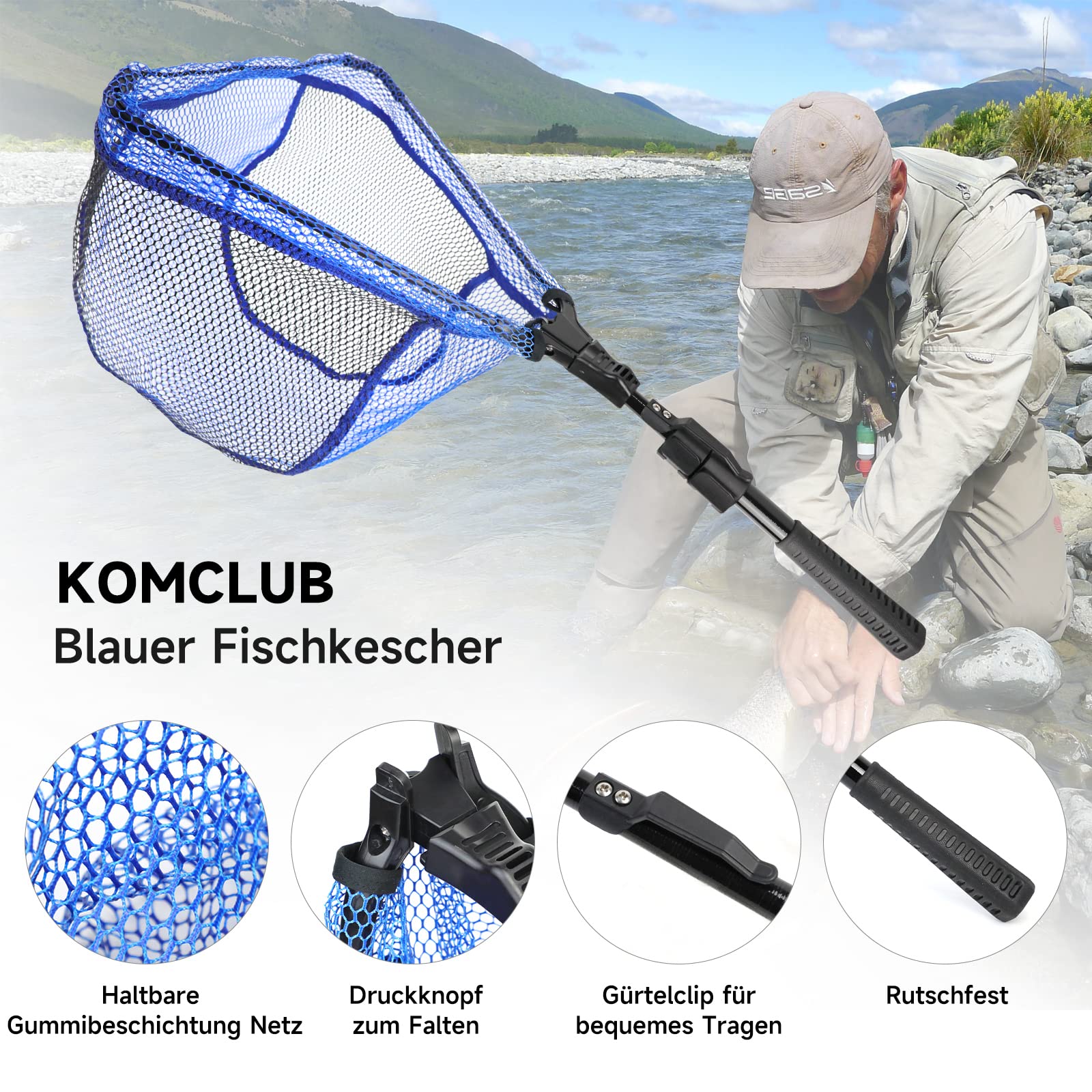 Retino Da Pesca Pieghevole KOMCLUB - Guadino Gommato Telescopico - Foto 4