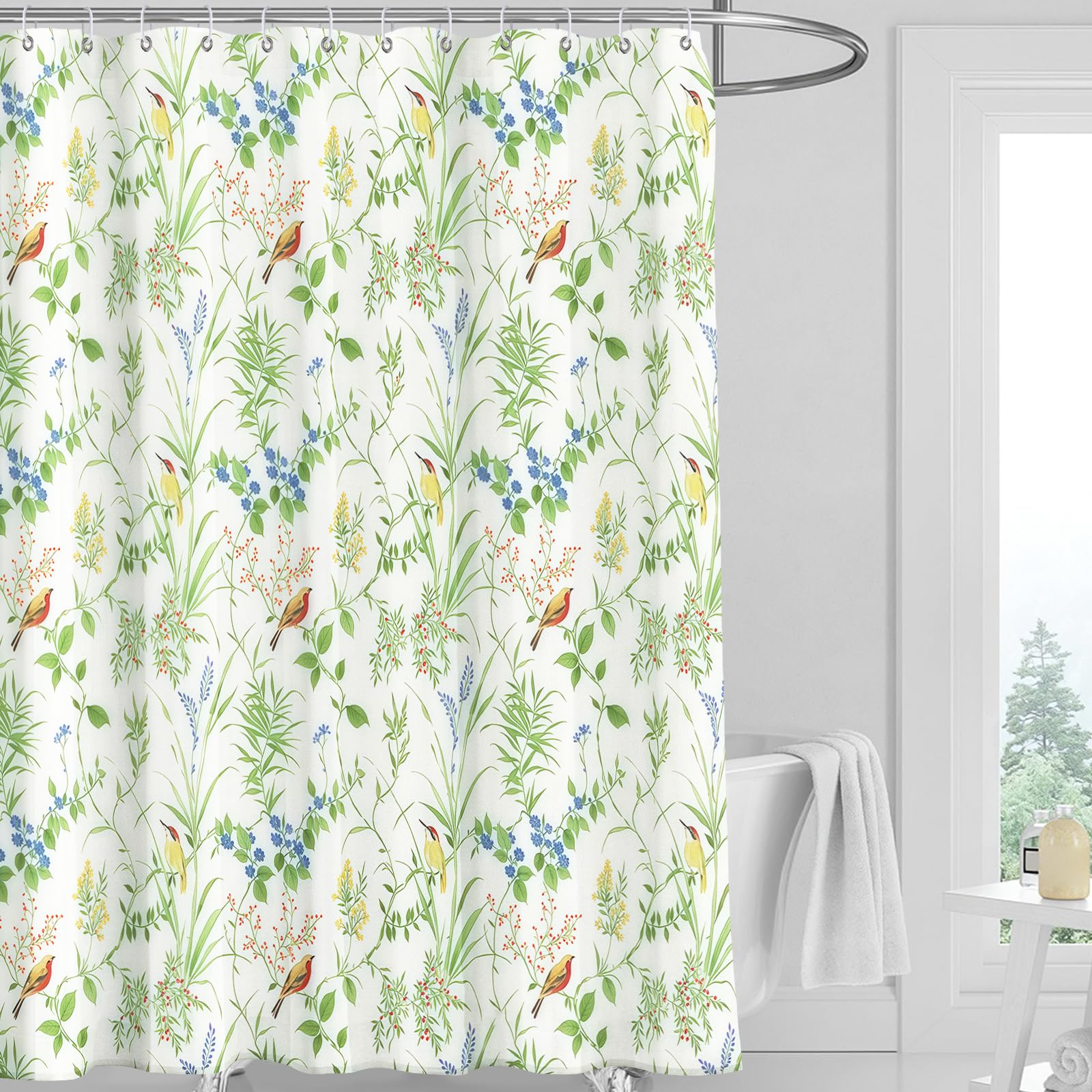 FAVORTALK Shower Curtain Mould Proof and Mildew Resistant Washable Waterproof Shower Curtains for Bathroom Green Curtain 180cm x 180 (71 x 71 Inch) with 12 Hooks Green Leaves 43719