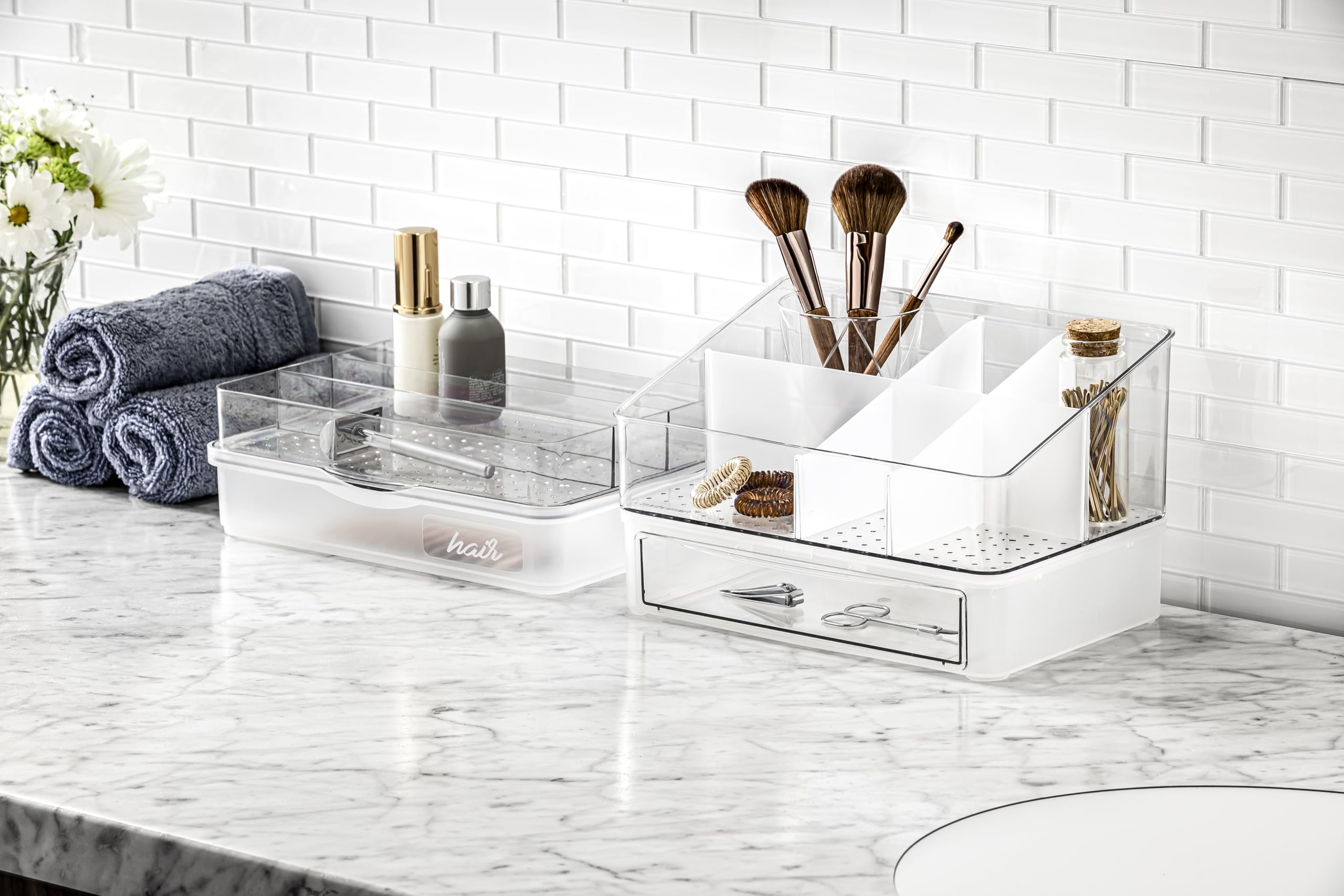 Madesmart Plastic Stacking Pull-Out Drawer for Bathroom Storage, Stackable Bathroom Organizer Drawer with Clear Front, Frost - Image 2