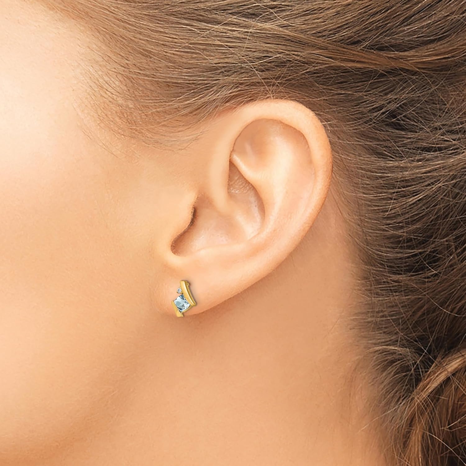 IceCarats 10K Solid Yellow Gold 0.65 carat Blue Aquamarine Diamond Accent Square Large Stud Earrings 11mm 0.4 inch Cushion Cut, Natural, Butterfly Back For Her