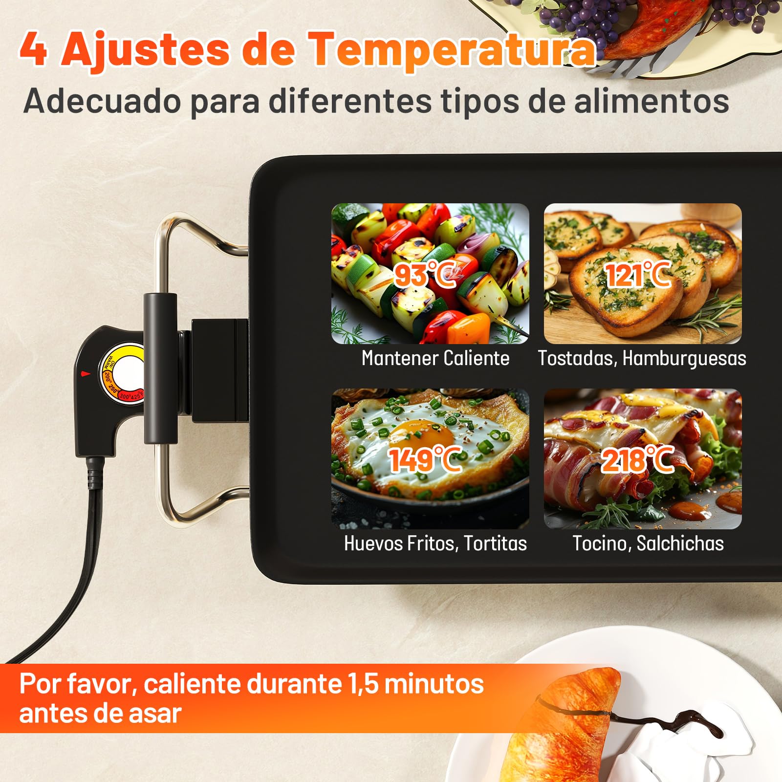 COSTWAY Plancha Electrica para Cocinar,XXL, 68,7x22,5cm, Grelhador Electrico 1800w, 4 Ajustes de Temperatura, Asas Aisladas y Bandeja de Goteo,Revestimiento Antiadherente, Parrilla Electrica
