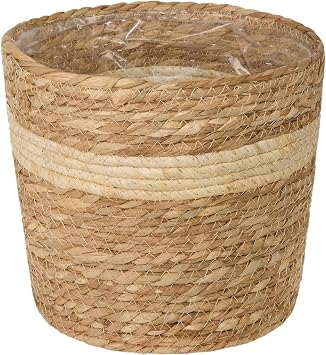 Wickerfield Medium Seagrass Planter Basket, Indoor Planter Cover with Liner