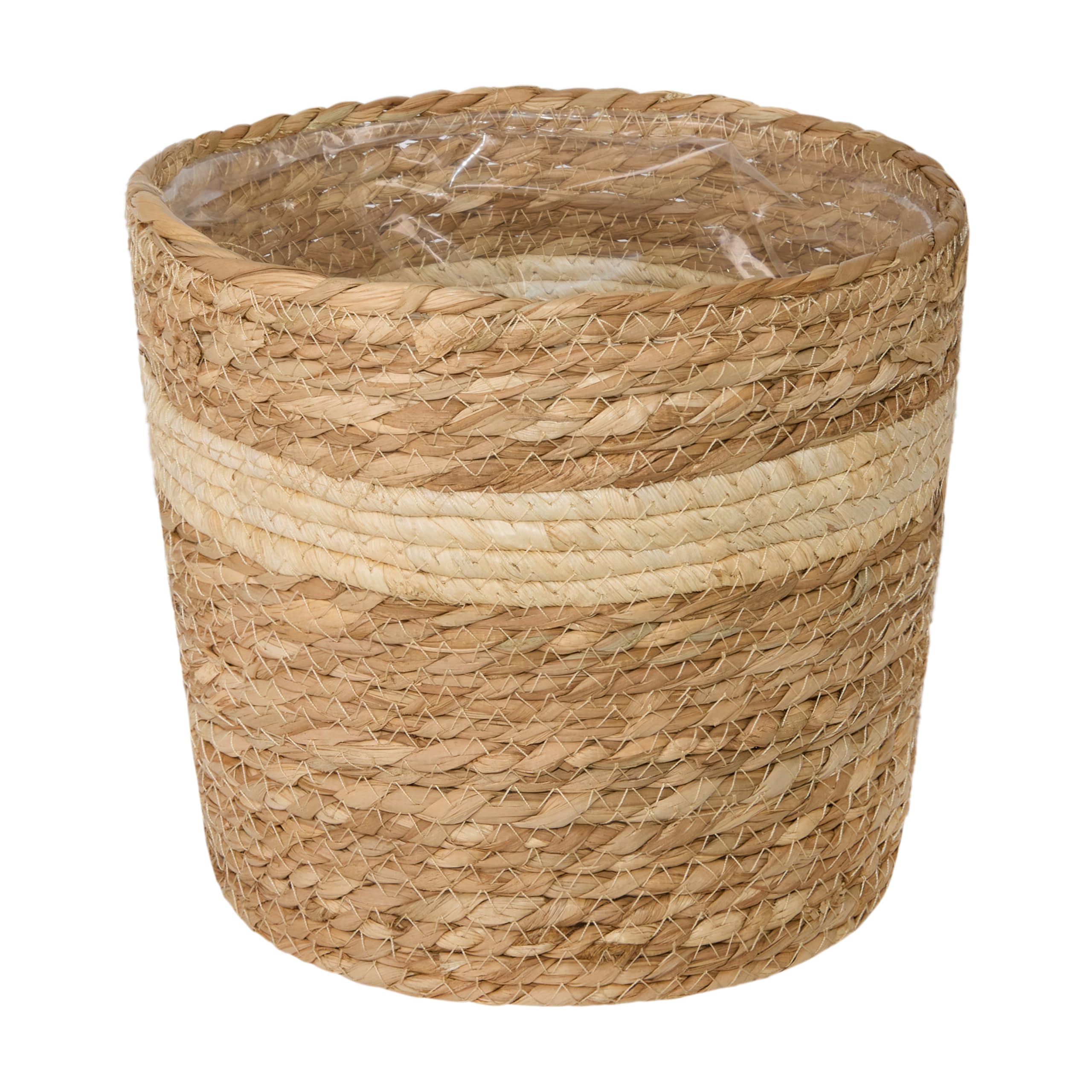 green leaves Natural Seagrass Indoor Planter Storage Basket Flower Pot with waterproof liner (Medium)
