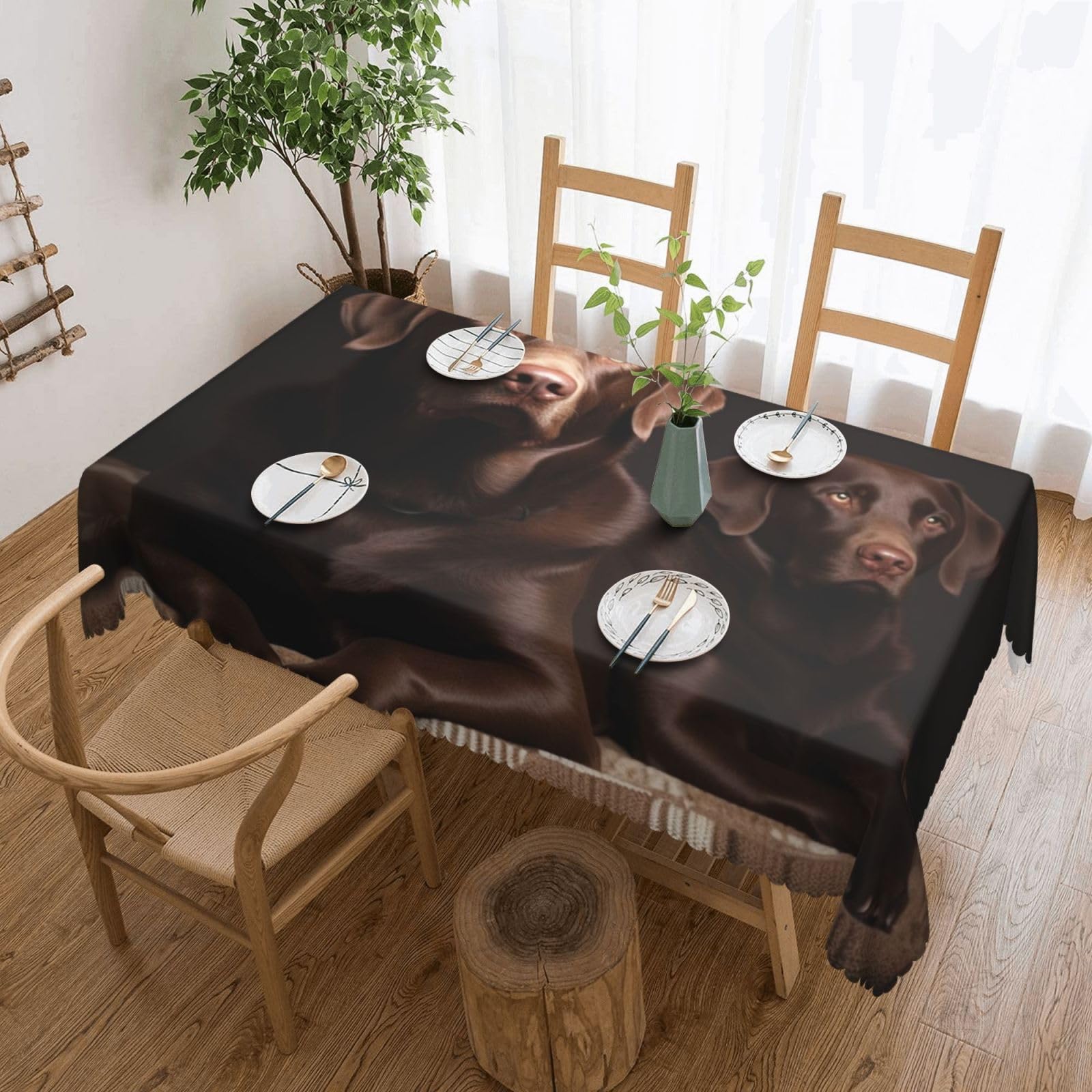 FodPand Brown Labrador Retriever Tablecloths for Rectangle Tables 54 x 72 Inch - Reusable Washable Dining Table Clothes - Stain and Wrinkle Resistant Decorative Fabric Table Cover for Wedding Party