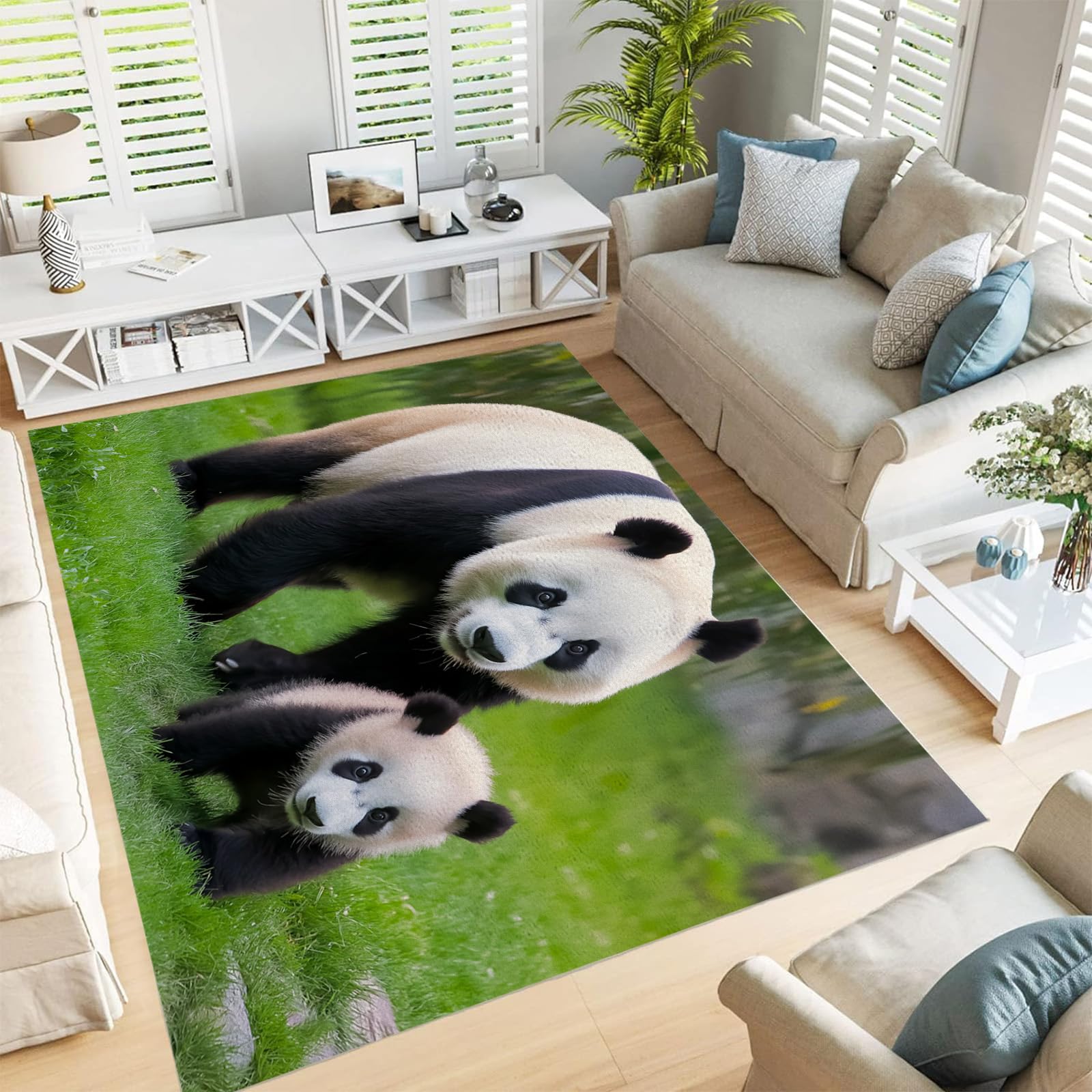 Tapis salon panda moderne et shaggy moelleux pour chambre